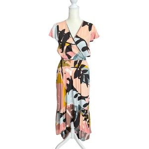 NWOT Olivaceous High Low Dress Abstract Tropical Print Wrap Top Closure